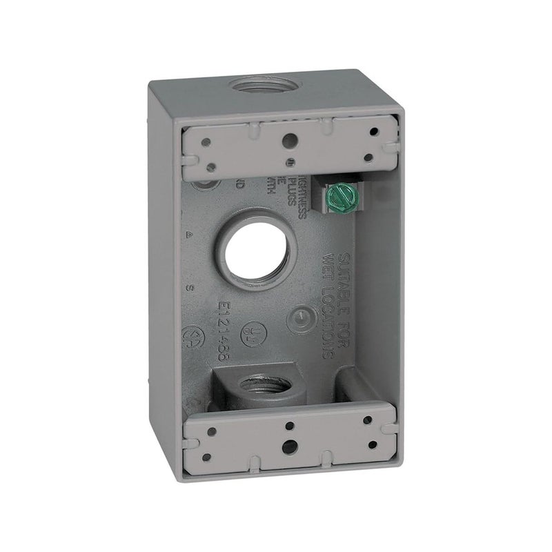 SIGMA ENGINEERED SOLUTIONS 14250 Metal Electrical Outlet Box, Weatherproof, Easy Mount Plug and Receptacle Protector, Gray, (3) 1/2-Inch Holes, 1 Gang Box - Image 1